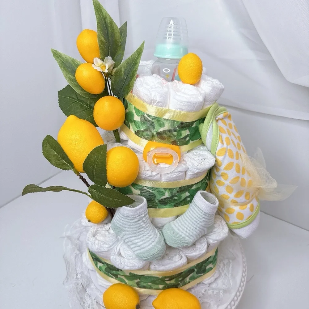 Lemon-Themed Diaper Cake